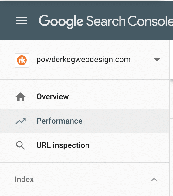 Screenshot of the Google Search Console Menu