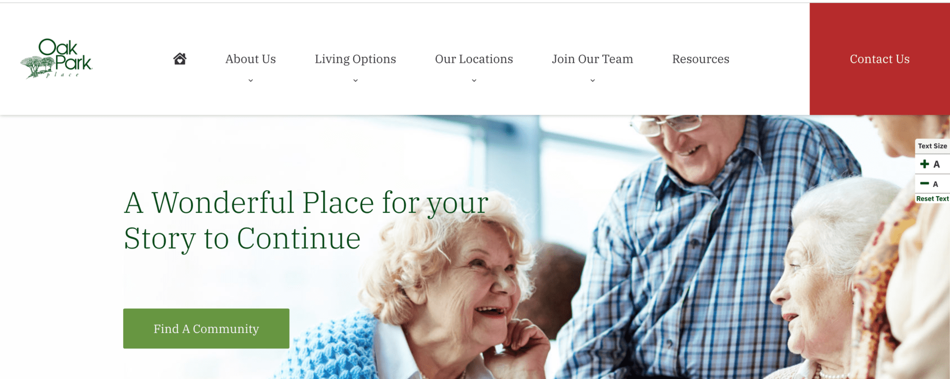 Example of a simple website menu using language a senior living center's audience understands.