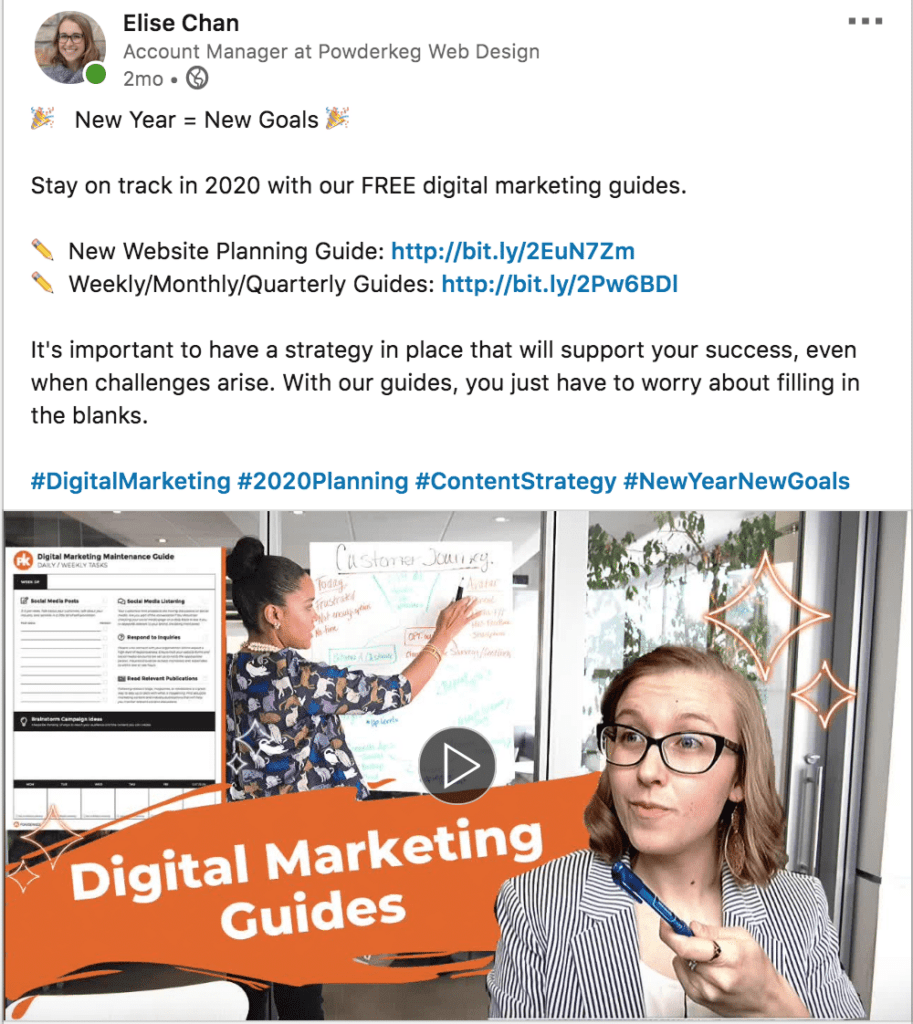 Screenshot of Elise's LinkedIn post with a video promoting their lead magnet.