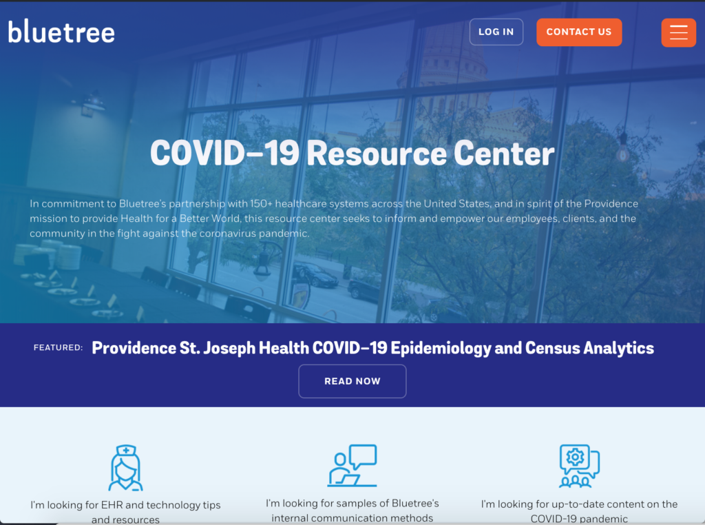 Landing page for Bluetree's COVID resource library