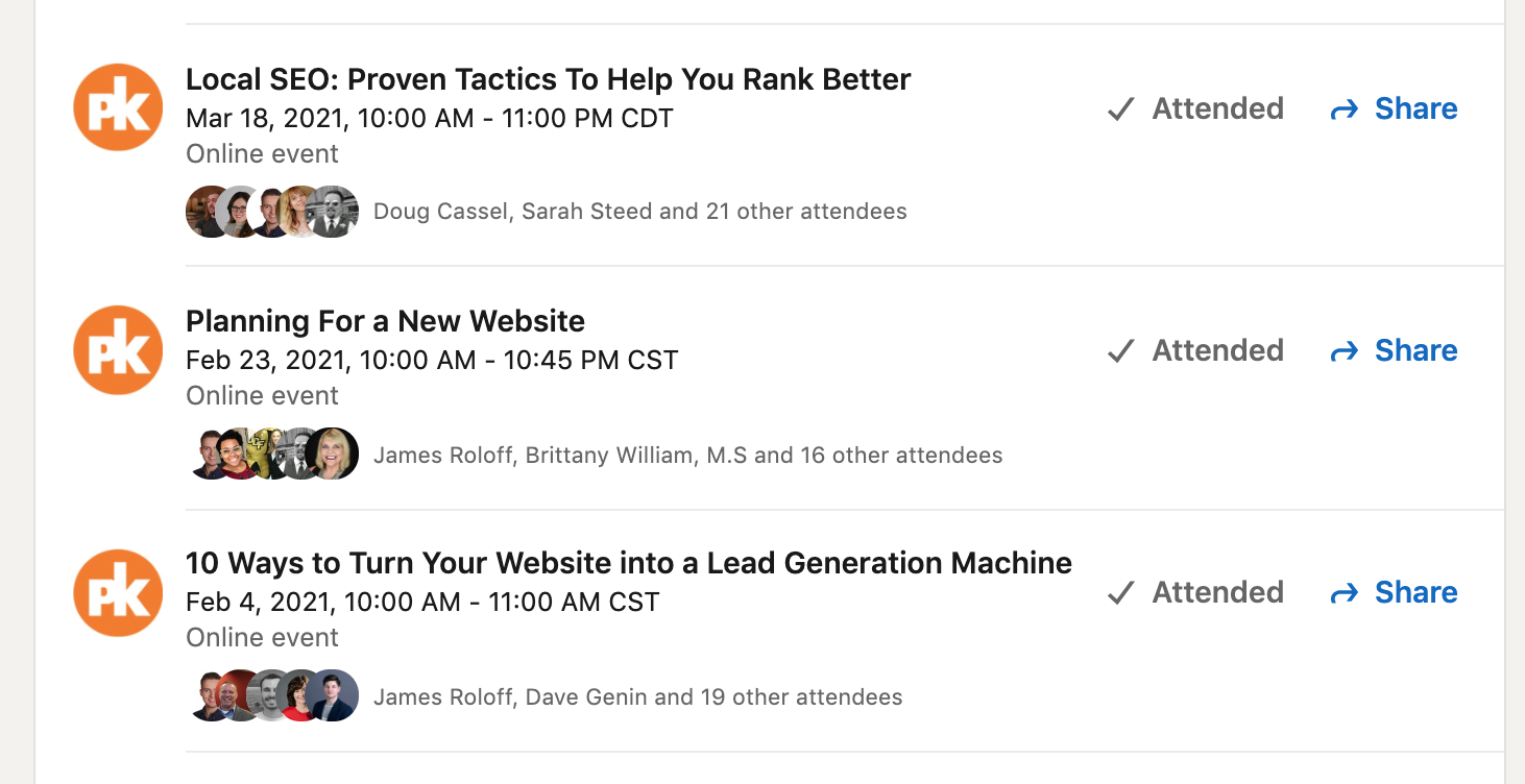 LinkedIn Past Event Listing Example