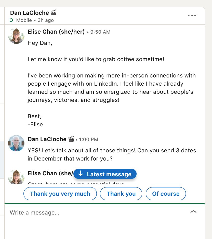 Screenshot of a coffee meeting invite over LinkedIn
